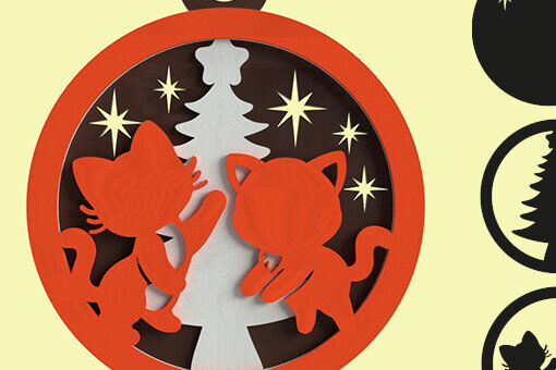 Σετ των 3 Intra απο ξύλο plywood 3mm-4mm πάχος Χριστουγεννιάτικο Κόψιμο στολίδι ΓΑΤΑΚΙ Δίασταση 2x2 cm INTRAFABR-82616380