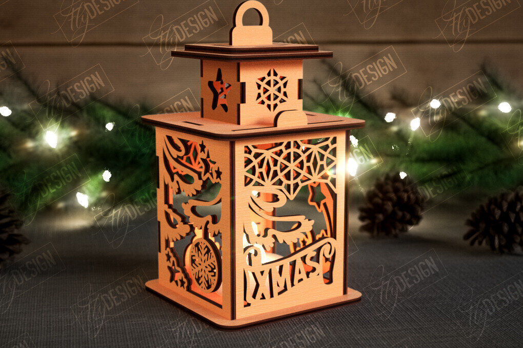 Σετ των 2 Intra απο ξύλο plywood 3mm-4mm πάχος Χριστουγεννιάτικο Φανάρι | 3D φανάρι σκιών Δίασταση 15x15 cm INTRAFABR-108898770