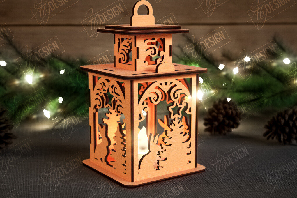 Σετ των 2 Intra απο ξύλο plywood 3mm-4mm πάχος Χριστουγεννιάτικο Φανάρι | 3D φανάρι σκιών Δίασταση 15x15 cm INTRAFABR-108898653
