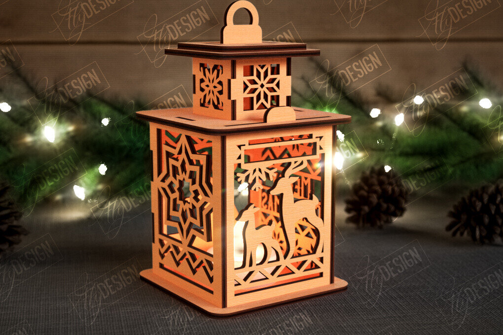 Σετ των 2 Intra απο ξύλο plywood 3mm-4mm πάχος Χριστουγεννιάτικο Φανάρι | 3D φανάρι σκιών Δίασταση 15x15 cm INTRAFABR-108898673