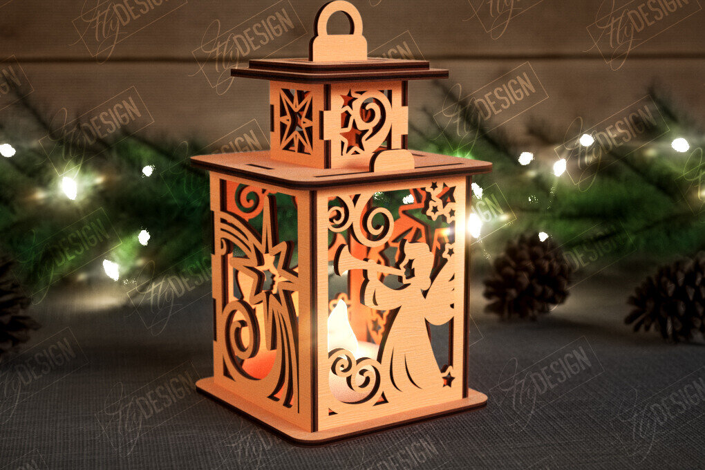 Σετ των 2 Intra απο ξύλο plywood 3mm-4mm πάχος Χριστουγεννιάτικο Φανάρι | 3D φανάρι σκιών Δίασταση 15x15 cm INTRAFABR-108898681