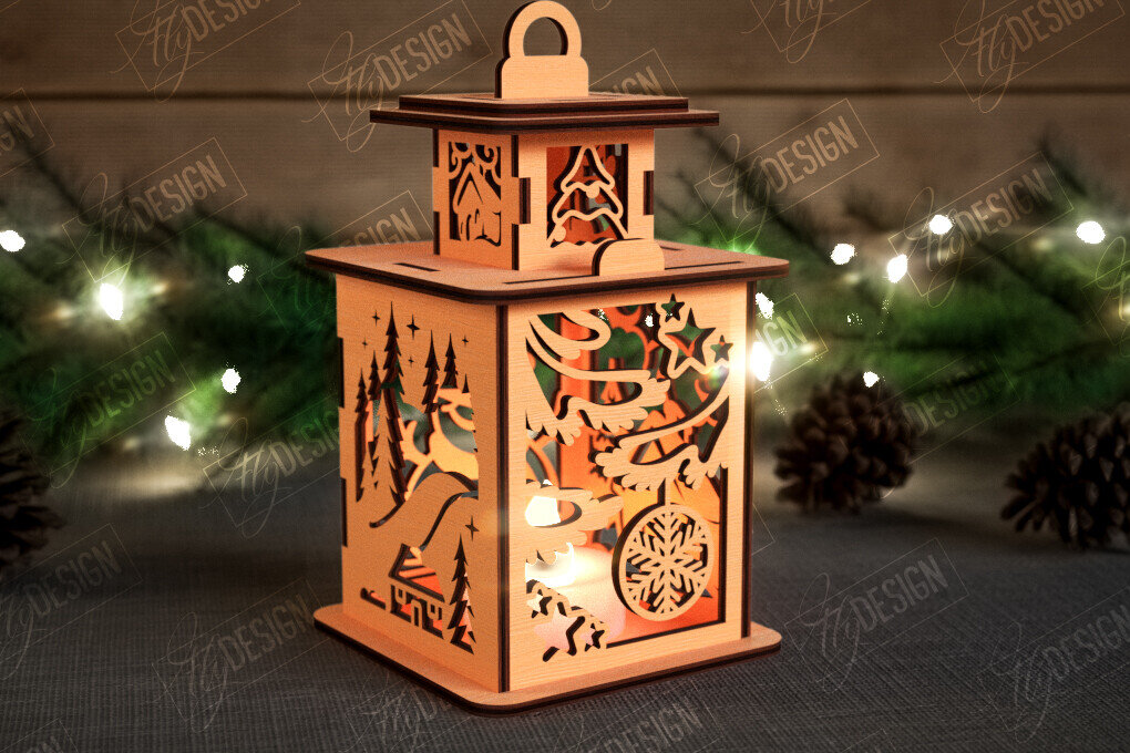 Σετ των 2 Intra απο ξύλο plywood 3mm-4mm πάχος Χριστουγεννιάτικο Φανάρι | 3D φανάρι σκιών Δίασταση 15x15 cm INTRAFABR-108898694