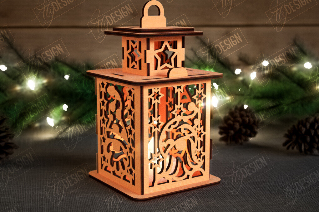 Σετ των 2 Intra απο ξύλο plywood 3mm-4mm πάχος Χριστουγεννιάτικο Φανάρι | 3D φανάρι σκιών Δίασταση 15x15 cm INTRAFABR-108898713