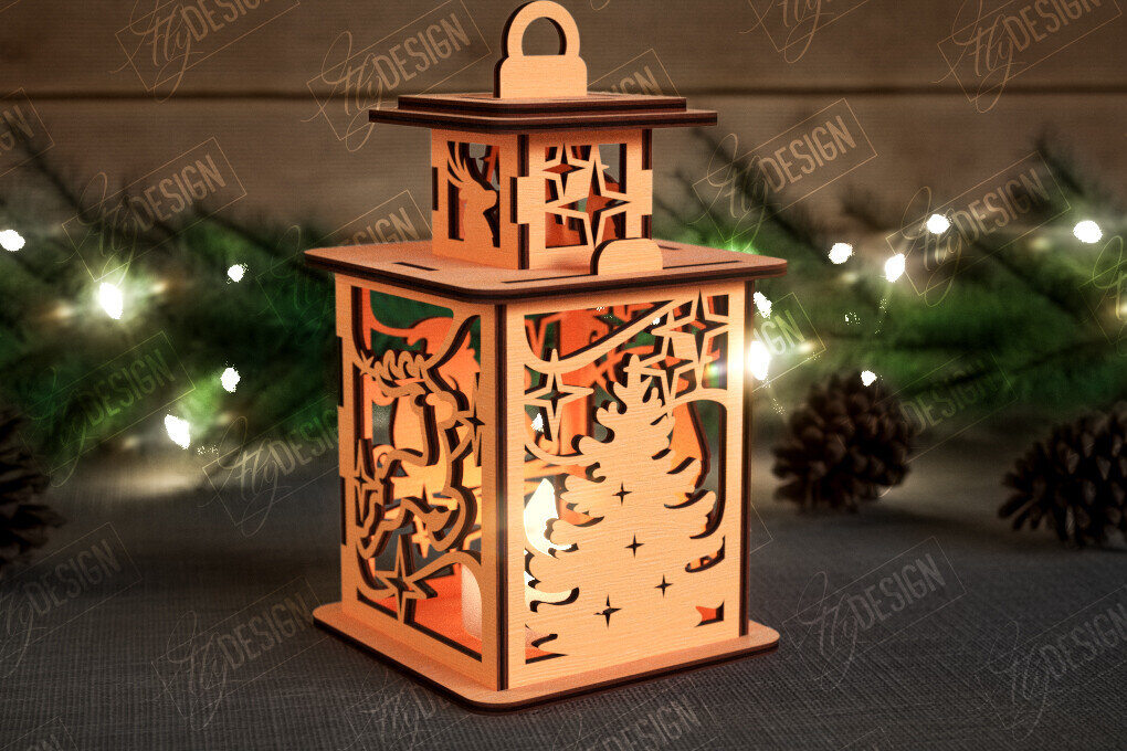 Σετ των 2 Intra απο ξύλο plywood 3mm-4mm πάχος Χριστουγεννιάτικο Φανάρι | 3D φανάρι σκιών Δίασταση 15x15 cm INTRAFABR-108898736
