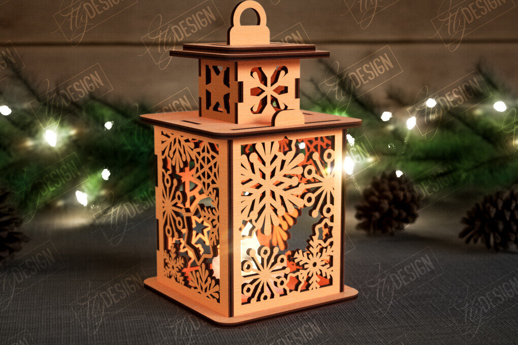 Σετ των 2 Intra απο ξύλο plywood 3mm-4mm πάχος Χριστουγεννιάτικο Φανάρι | 3D φανάρι σκιών Δίασταση 15x15 cm INTRAFABR-108898751