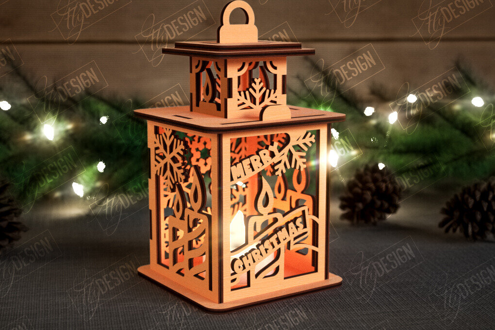 Σετ των 2 Intra απο ξύλο plywood 3mm-4mm πάχος Χριστουγεννιάτικο Φανάρι | 3D φανάρι σκιών Δίασταση 15x15 cm INTRAFABR-108898598