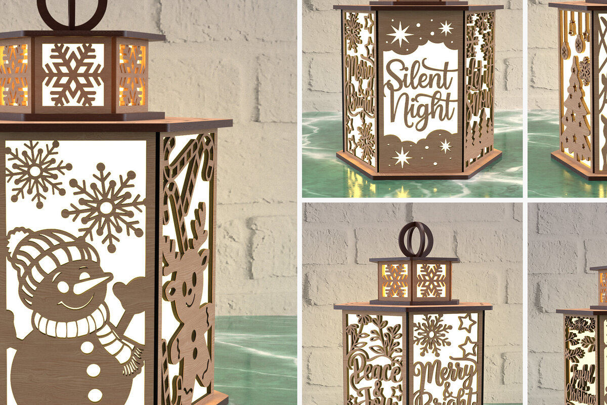Intra απο ξύλο plywood 3mm-4mm πάχος Δέσμη Χριστουγεννιάτικων Φαναριών - 5 Σχέδια Δίασταση 30x20 cm INTRAFABR-107238764