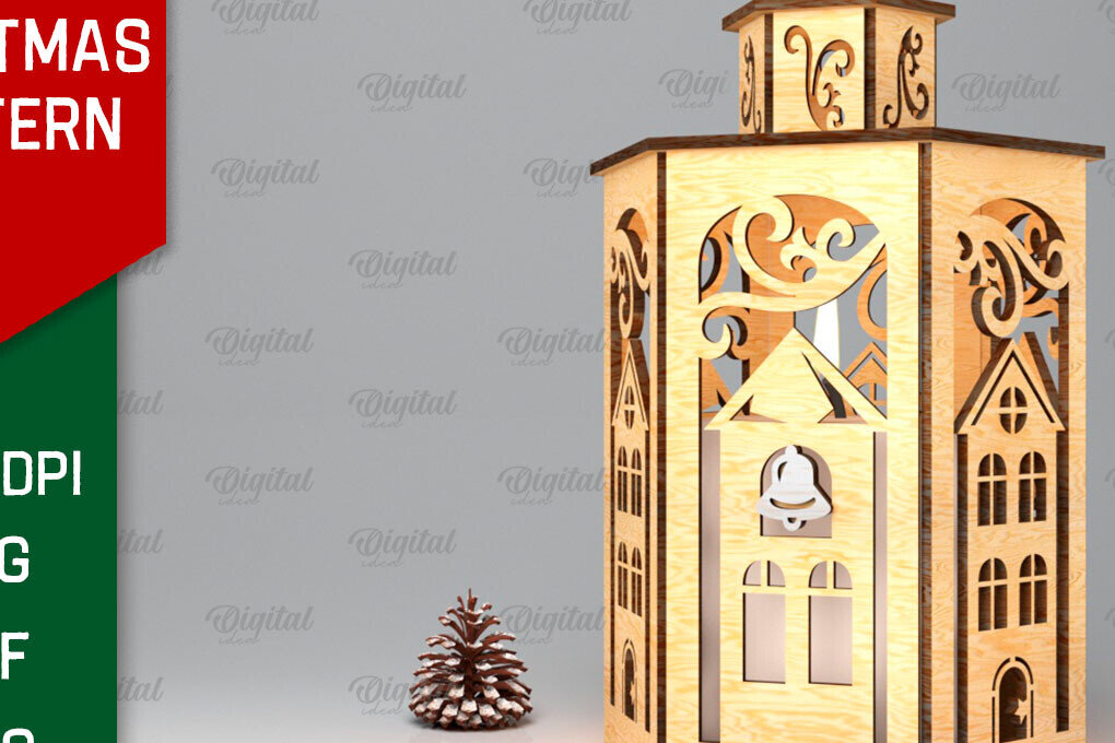 Σετ των 2 Intra απο ξύλο plywood 3mm-4mm πάχος Σχέδιο κοπής χριστουγεννιάτικου φαναριού με λέιζερ Δίασταση 15x15 cm INTRAFABR-106534546