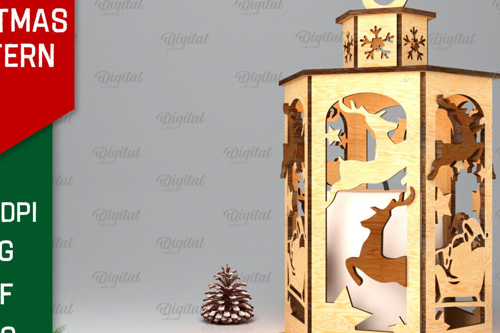 Σετ των 2 Intra απο ξύλο plywood 3mm-4mm πάχος Σχέδιο κοπής χριστουγεννιάτικου φαναριού με λέιζερ Δίασταση 15x15 cm INTRAFABR-106534570