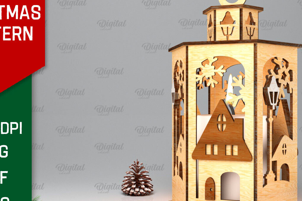 Σετ των 2 Intra απο ξύλο plywood 3mm-4mm πάχος Σχέδιο κοπής χριστουγεννιάτικου φαναριού με λέιζερ Δίασταση 15x15 cm INTRAFABR-106534639