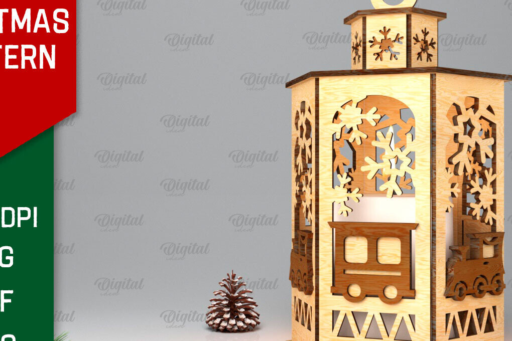 Σετ των 2 Intra απο ξύλο plywood 3mm-4mm πάχος Σχέδιο κοπής χριστουγεννιάτικου φαναριού με λέιζερ Δίασταση 15x15 cm INTRAFABR-106534666