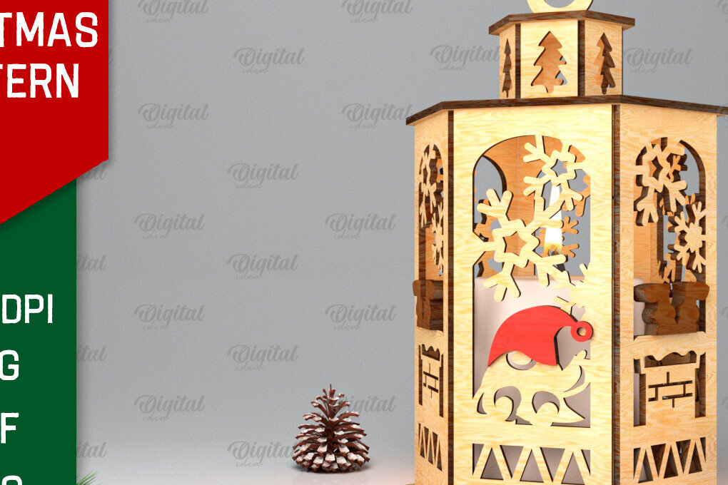 Σετ των 2 Intra απο ξύλο plywood 3mm-4mm πάχος Σχέδιο κοπής χριστουγεννιάτικου φαναριού με λέιζερ Δίασταση 15x15 cm INTRAFABR-106534685