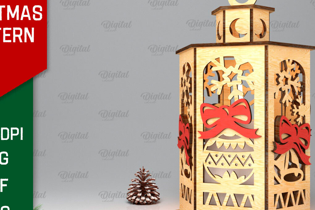 Σετ των 2 Intra απο ξύλο plywood 3mm-4mm πάχος Σχέδιο κοπής χριστουγεννιάτικου φαναριού με λέιζερ Δίασταση 15x15 cm INTRAFABR-106534709