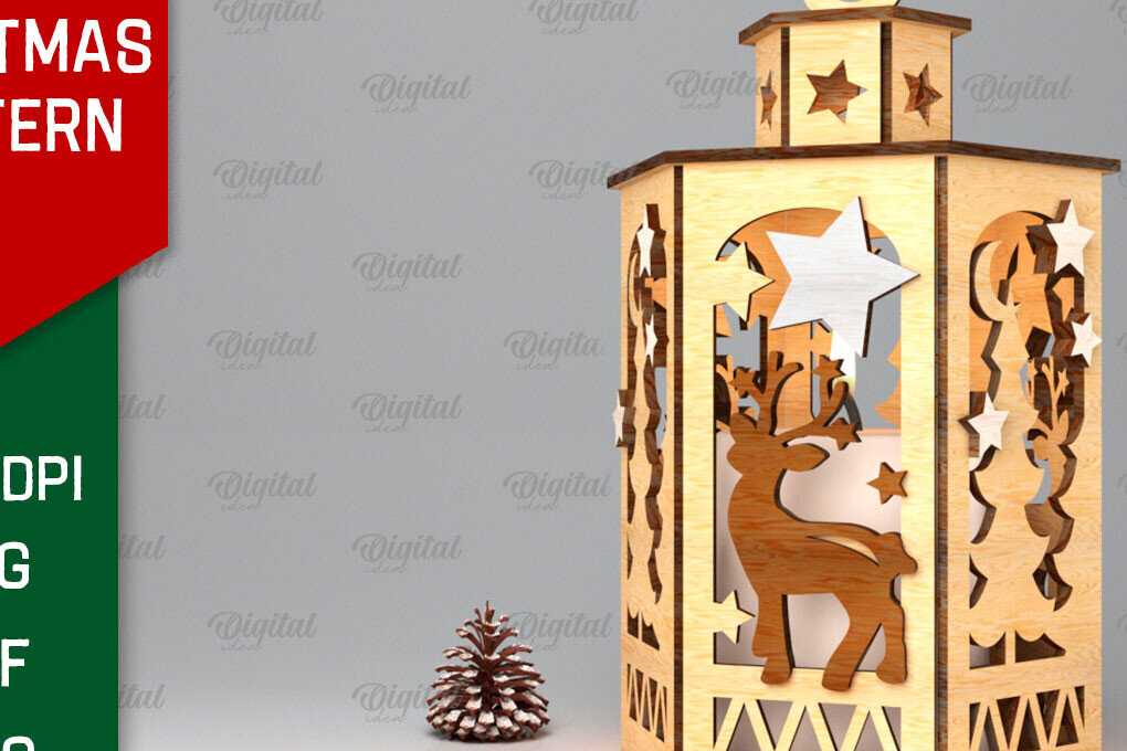 Σετ των 2 Intra απο ξύλο plywood 3mm-4mm πάχος Σχέδιο κοπής χριστουγεννιάτικου φαναριού με λέιζερ Δίασταση 15x15 cm INTRAFABR-106534108