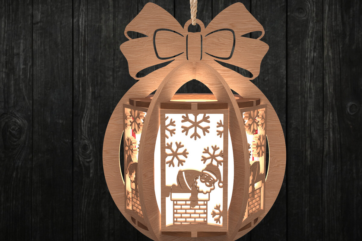 Σετ των 3 Intra απο ξύλο plywood 3mm-4mm πάχος Χριστουγεννιάτικο φανάρι κομμένο με λέιζερ στολίδι Δίασταση 3x3 cm INTRAFABR-108508118