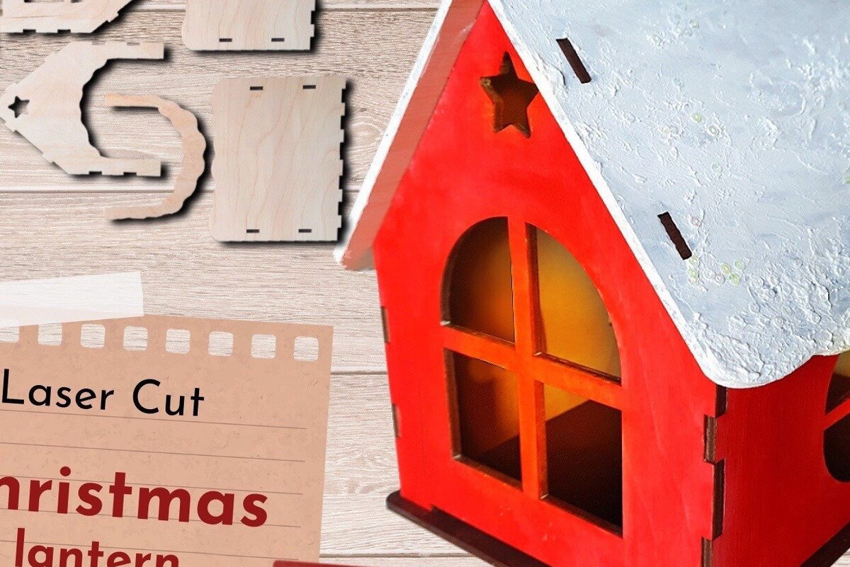 Intra απο ξύλο plywood 3mm-4mm πάχος Χριστουγεννιάτικο φανάρι , Σπίτι Δίασταση 40x40 cm INTRAFABR-45123251