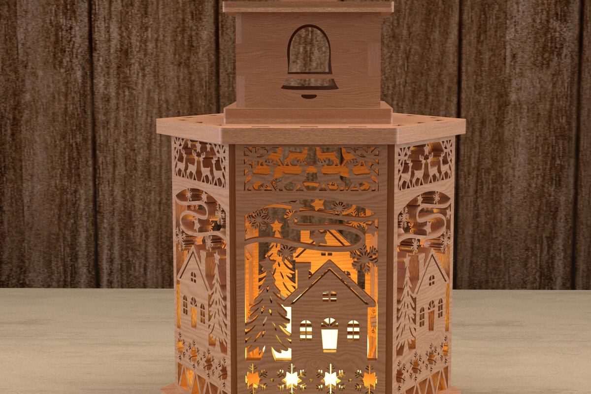 Intra απο ξύλο plywood 3mm-4mm πάχος Χριστουγεννιάτικο φανάρι με λέιζερ Δίασταση 30x20 cm INTRAFABR-107017714