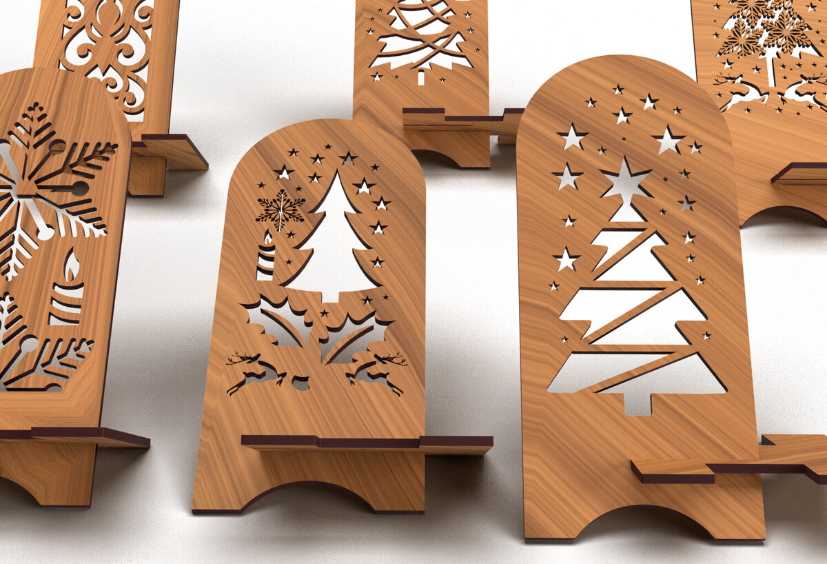 Σετ των 2 Intra απο ξύλο plywood 3mm-4mm πάχος Χριστουγεννιάτικη βάση κινητού τηλεφώνου με Δίασταση 15x15 cm INTRAFABR-79292095