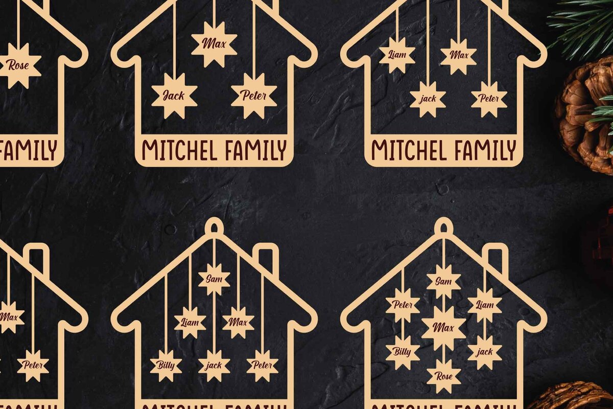 Σετ των 3 Intra απο ξύλο plywood 3mm-4mm πάχος Χριστουγεννιάτικο οικογενειακό στολίδι με λέιζερ Δίασταση 8x8 cm INTRAFABR-47719604