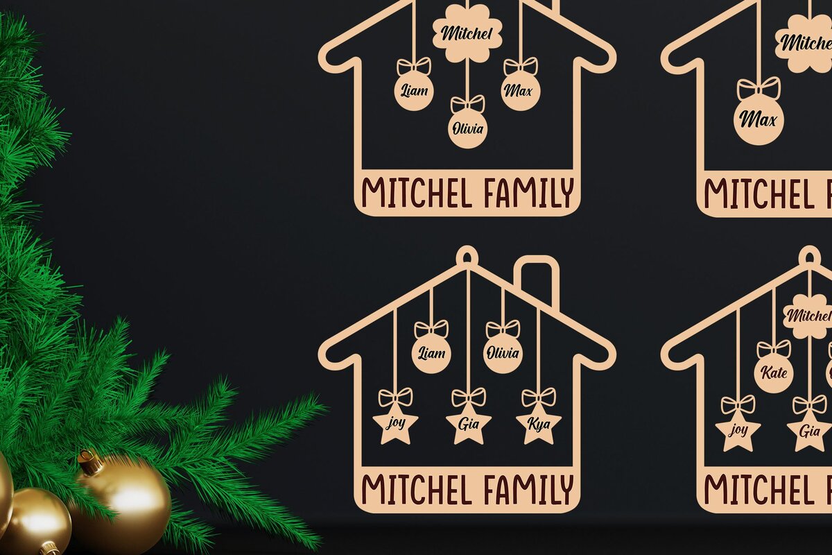 Σετ των 3 Intra απο ξύλο plywood 3mm-4mm πάχος Χριστουγεννιάτικο οικογενειακό στολίδι με λέιζερ Δίασταση 8x8 cm INTRAFABR-46351722