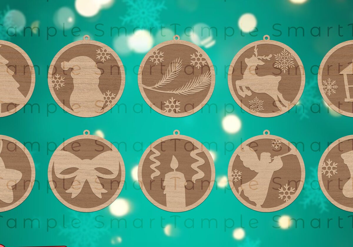 Σετ των 3 Intra απο ξύλο plywood 3mm-4mm πάχος Χριστουγεννιάτικα κοπής με λέιζερ Δίασταση 8x8 cm INTRAFABR-83711612