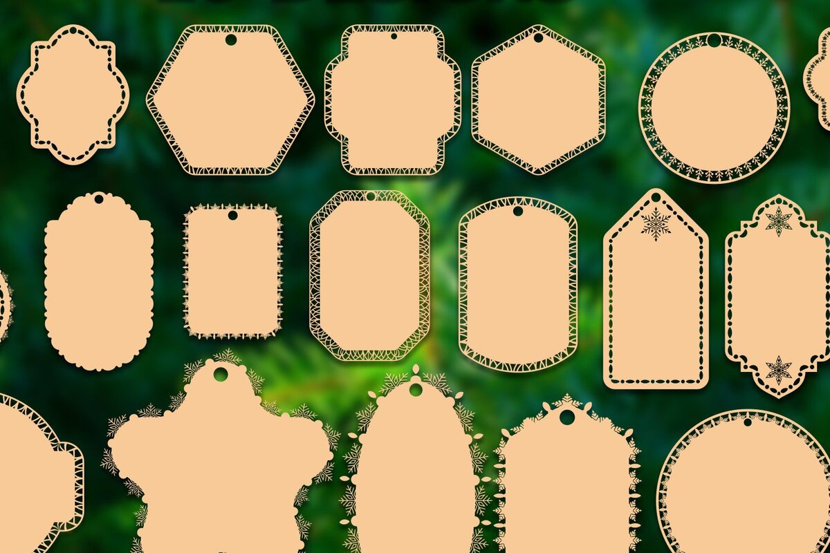 Σετ των 3 Intra απο ξύλο plywood 3mm-4mm πάχος Χριστουγεννιάτικη δέσμη ετικετών δώρου κοπής με λέιζερ Δίασταση 8x8 cm INTRAFABR-37168463