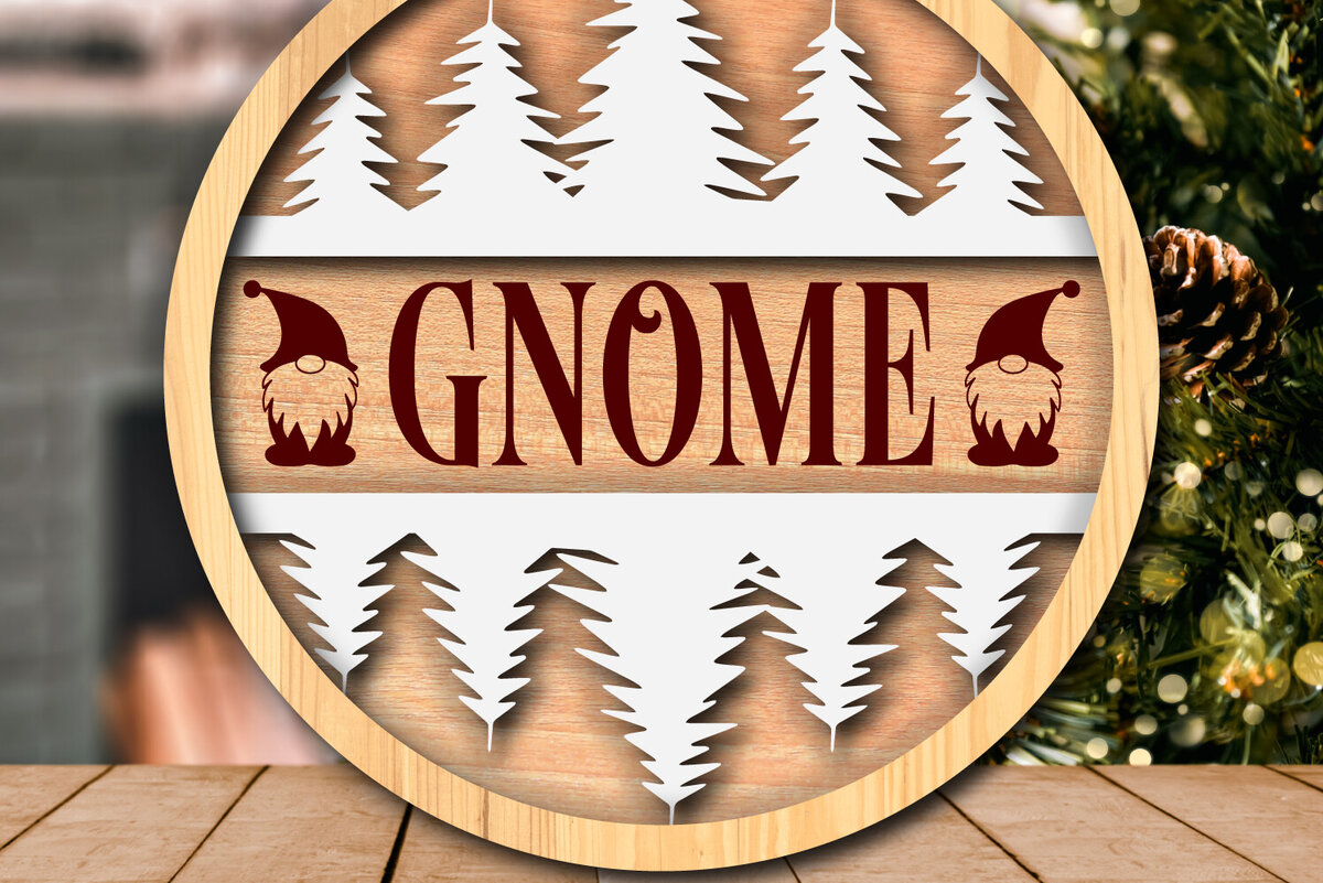 Σετ των 3 Intra απο ξύλο plywood 3mm-4mm πάχος Χριστουγεννιάτικο στολίδι με κομμένο με λέιζερ gnome Δίασταση 4x4 cm INTRAFABR-117891729