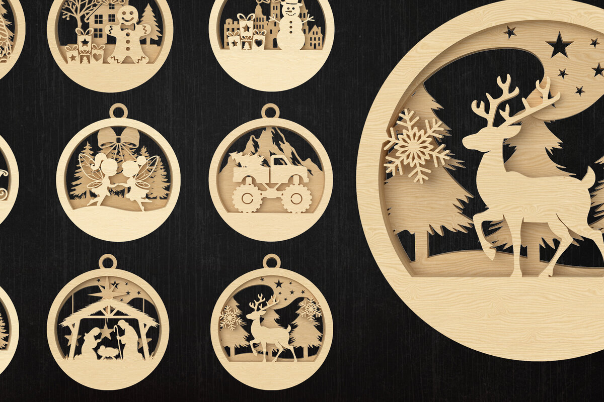 Σετ των 3 Intra απο ξύλο plywood 3mm-4mm πάχος Χριστουγεννιάτικη δέσμη διακοσμητικών κομμένων λέιζερ Δίασταση 8x8 cm INTRAFABR-108756017