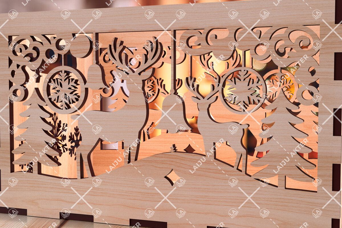 Σετ των 3 Intra απο ξύλο plywood 3mm-4mm πάχος Χριστουγεννιάτικο κουτί δώρου για αποθήκευση με λέιζερ 05 Δίασταση 5x5 cm INTRAFABR-107428387