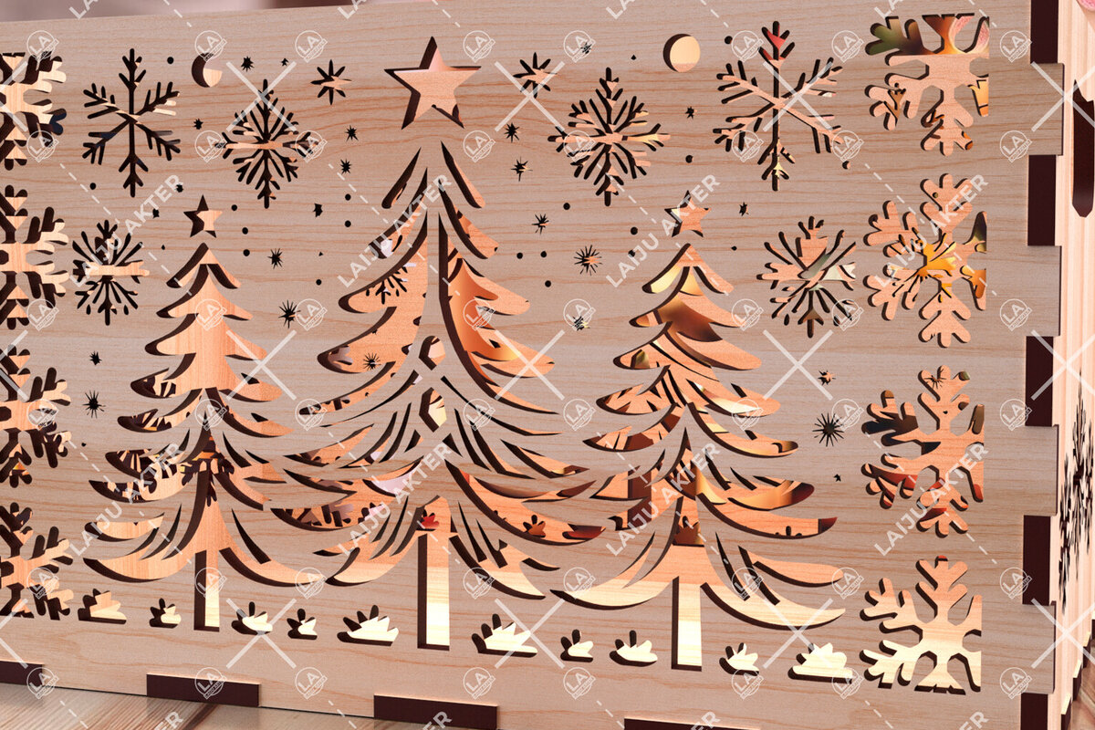 Σετ των 3 Intra απο ξύλο plywood 3mm-4mm πάχος Χριστουγεννιάτικο κουτί δώρου αποθήκευσης με 06 Δίασταση 5x5 cm INTRAFABR-107428402