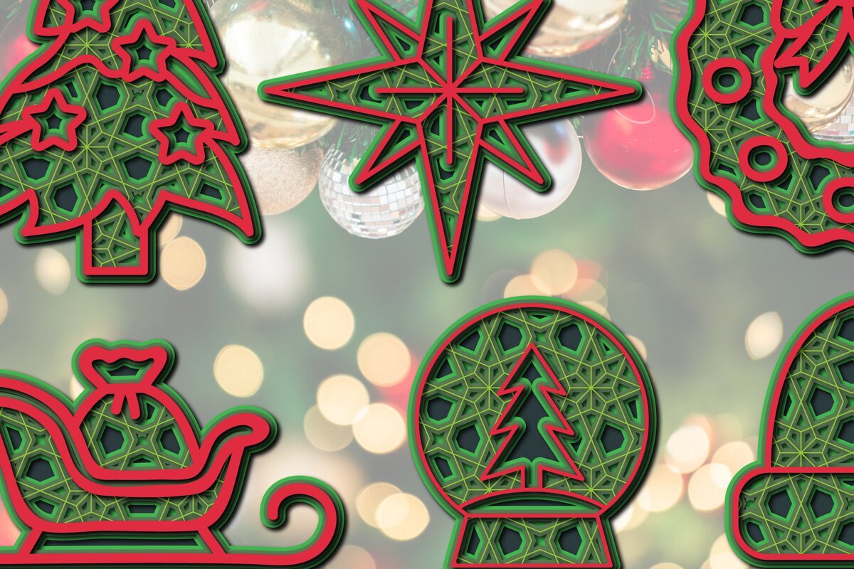 Σετ των 2 Intra απο ξύλο plywood 3mm-4mm πάχος για Χριστουγεννιάτικα πρότυπα Δίασταση 15x15 cm INTRAFABR-36304491