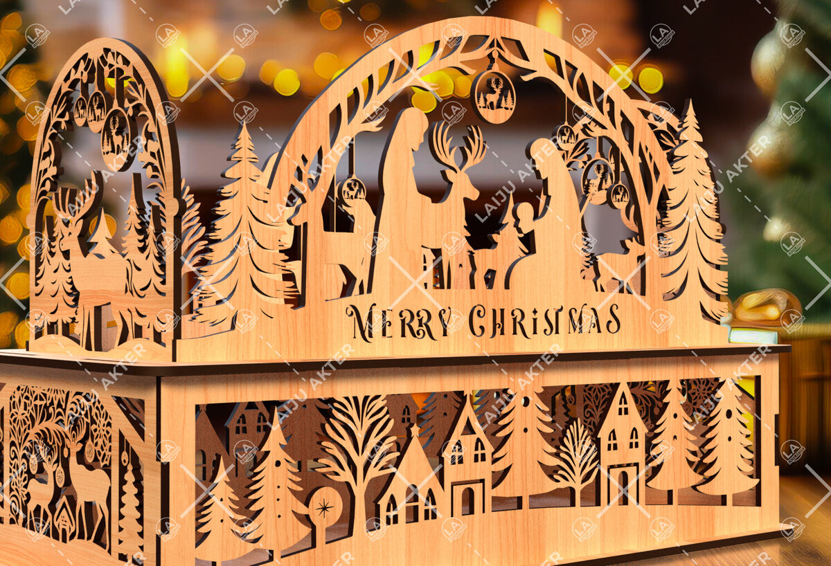Σετ των 3 Intra απο ξύλο plywood 3mm-4mm πάχος Χριστουγεννιάτικη Ξύλινη Χωριάτικη Σκηνή Δίασταση 8x8 cm INTRAFABR-105684542