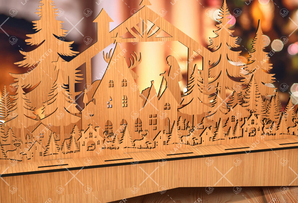 Σετ των 3 Intra απο ξύλο plywood 3mm-4mm πάχος Χριστουγεννιάτικη Ξύλινη Χωριάτικη Σκηνή Δίασταση 8x8 cm INTRAFABR-105685134