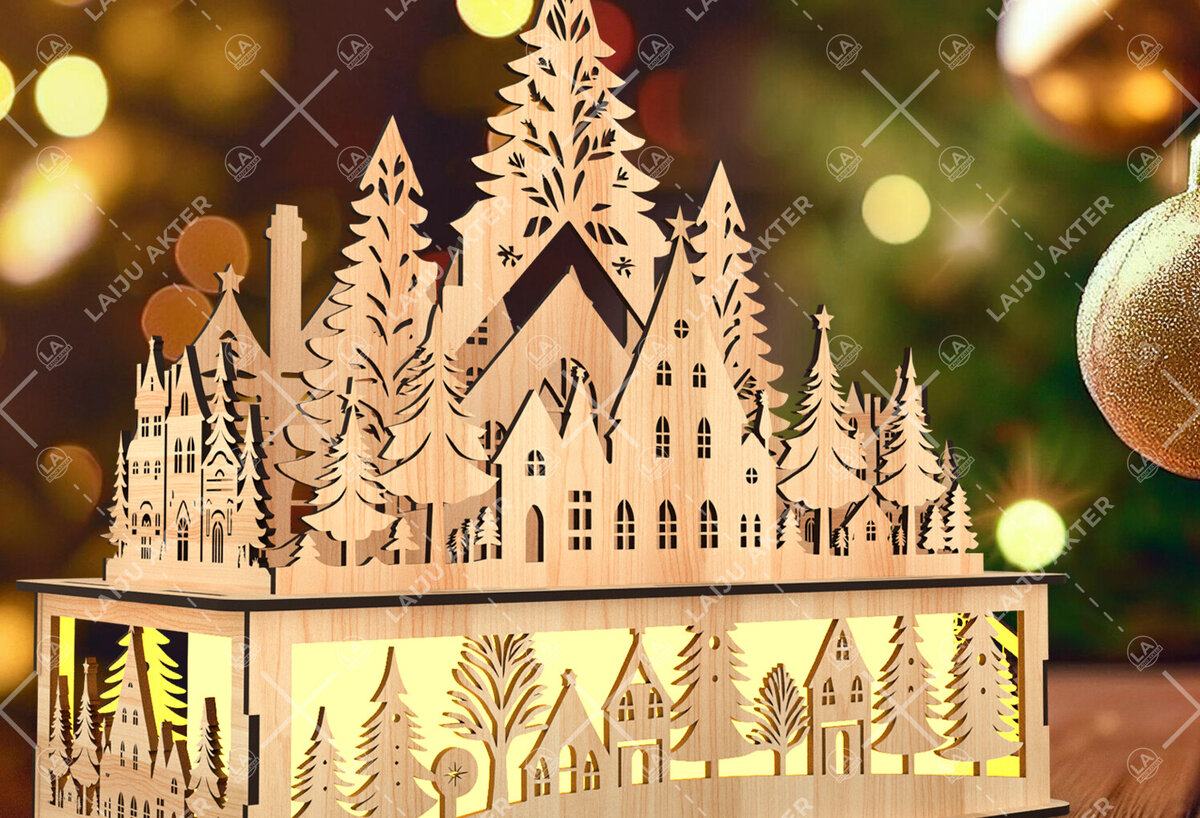 Σετ των 3 Intra απο ξύλο plywood 3mm-4mm πάχος Χριστουγεννιάτικη Ξύλινη Χωριάτικη Σκηνή Δίασταση 8x8 cm INTRAFABR-105518696