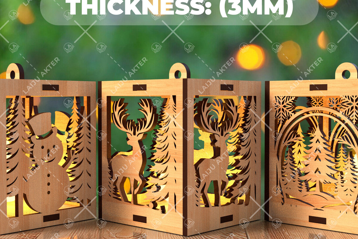 Σετ των 2 Intra απο ξύλο plywood 3mm-4mm πάχος Χριστουγεννιάτικο λαμπερό κερί  Δίασταση 15x15 cm INTRAFABR-107111801