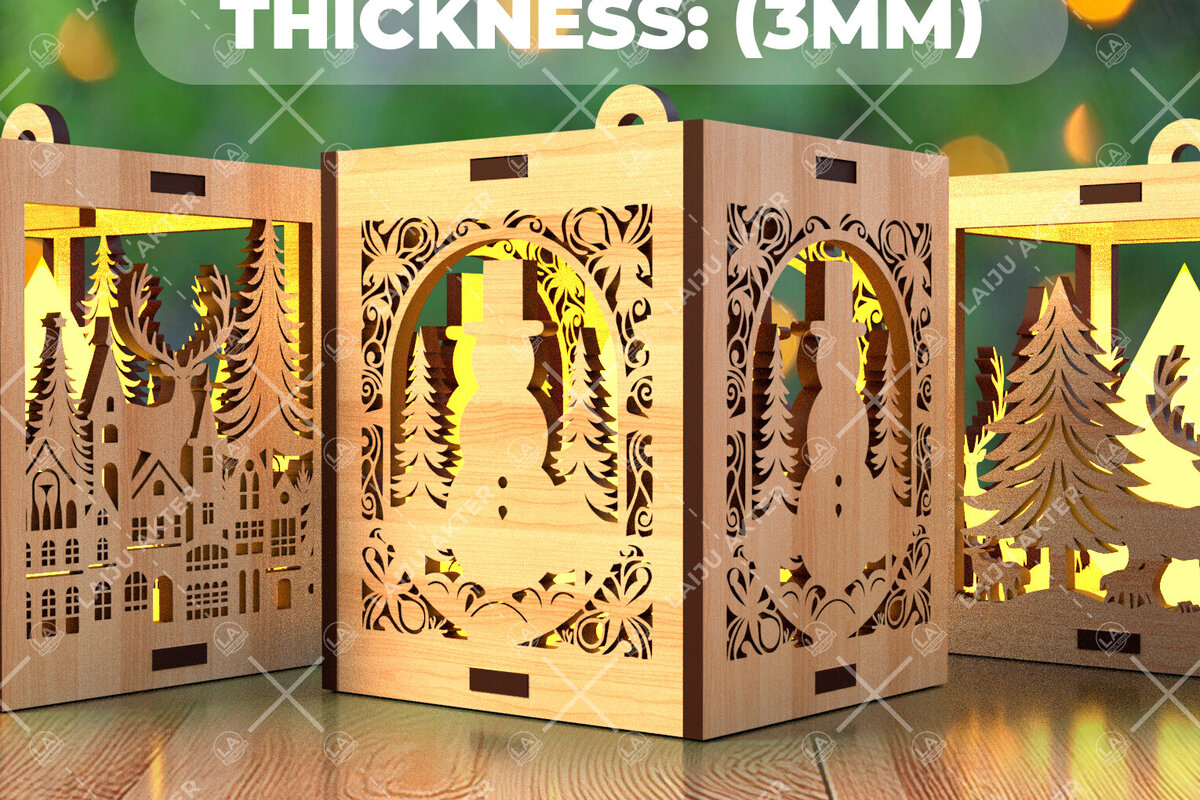 Σετ των 3 Intra απο ξύλο plywood 3mm-4mm πάχος Χριστουγεννιάτικο λαμπερό κερί  Δίασταση 15x15 cm INTRAFABR-107111810