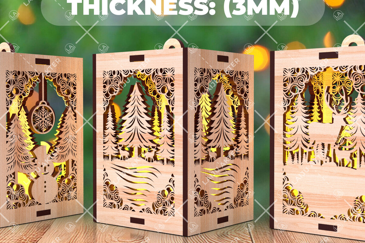 Σετ των 2 Intra απο ξύλο plywood 3mm-4mm πάχος Χριστουγεννιάτικο λαμπερό κερί  Δίασταση 15x15 cm INTRAFABR-107111821