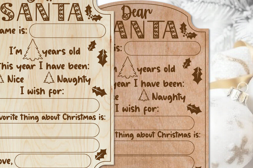 Σετ των 3 Intra απο ξύλο plywood 3mm-4mm πάχος Χριστουγεννιάτικος πίνακας επιστολών | Αγαπητέ Βασίλη Δίασταση 6x8 cm INTRAFABR-109077549