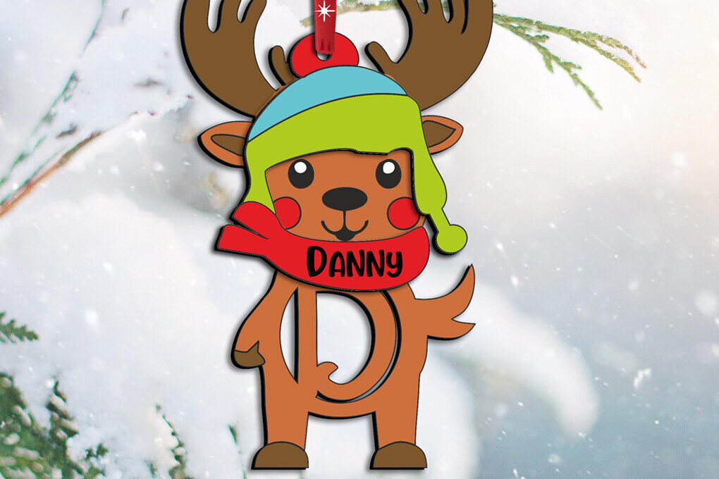 Σετ των 3 Intra απο ξύλο plywood 3mm-4mm πάχος Χριστουγεννιάτικο γράμμα Δ Στολίδι Ελάφια διακοπές Δίασταση 8x8 cm INTRAFABR-111213923