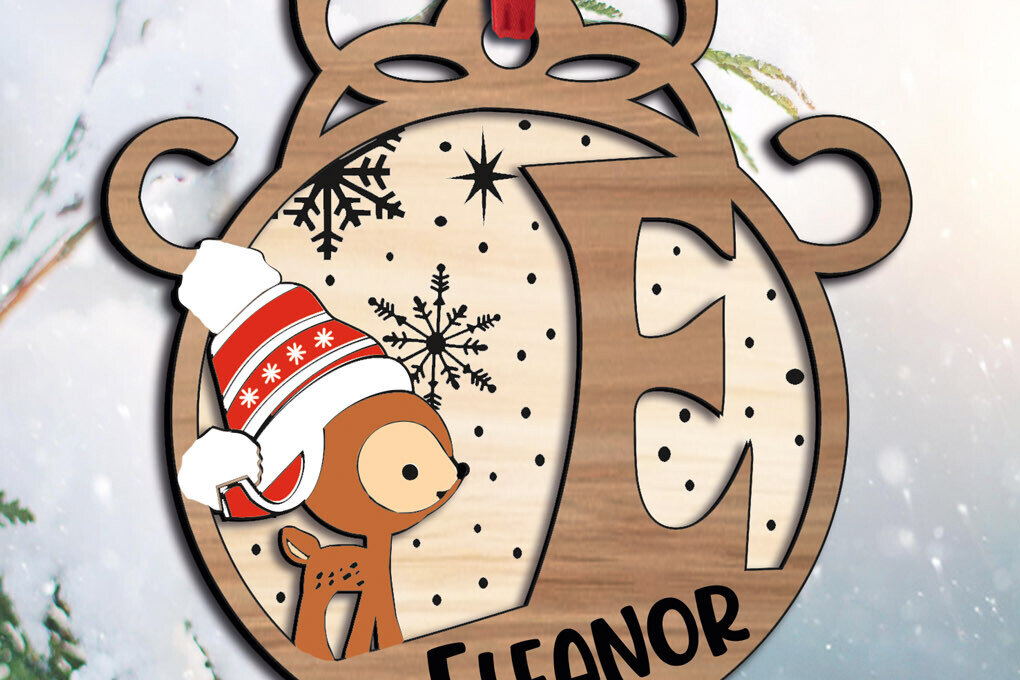 Σετ των 3 Intra απο ξύλο plywood 3mm-4mm πάχος Χριστουγεννιάτικο γράμμα E Στολίδι Holiday Δίασταση 8x8 cm INTRAFABR-109747426