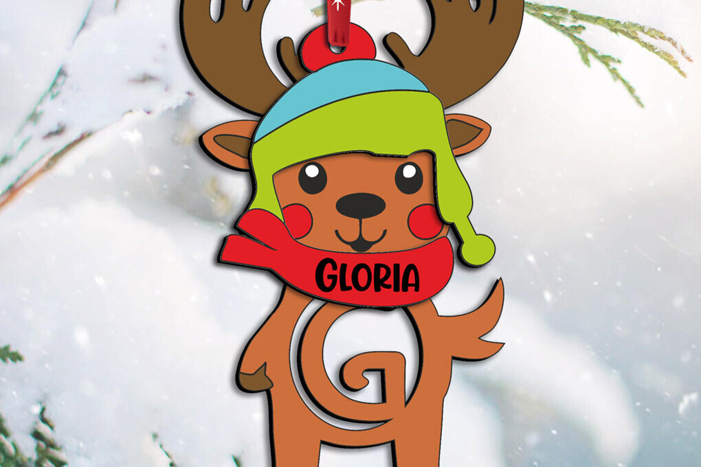 Σετ των 3 Intra απο ξύλο plywood 3mm-4mm πάχος Χριστουγεννιάτικο γράμμα G Διακοπές στολίδι ελαφιών Δίασταση 8x8 cm INTRAFABR-111369142