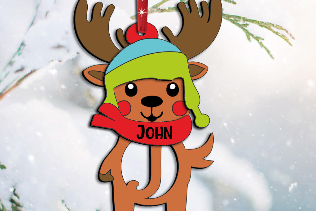 Σετ των 3 Intra απο ξύλο plywood 3mm-4mm πάχος Χριστουγεννιάτικο γράμμα J ελάφια στολίδι διακοπές Δίασταση 8x8 cm INTRAFABR-111369562