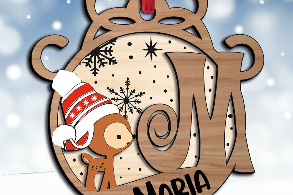 Σετ των 3 Intra απο ξύλο plywood 3mm-4mm πάχος Χριστουγεννιάτικο γράμμα M Γιορτινό στολίδι Δίασταση 8x8 cm INTRAFABR-109760391