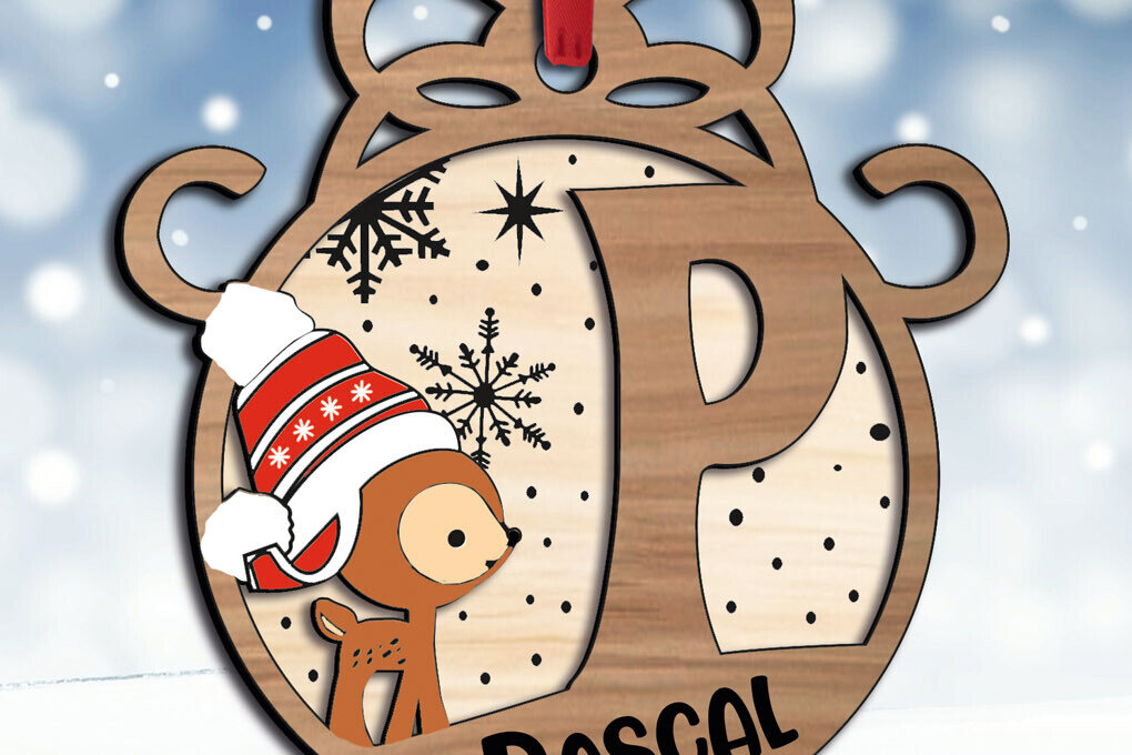 Σετ των 3 Intra απο ξύλο plywood 3mm-4mm πάχος Χριστουγεννιάτικο γράμμα P Γιορτινό στολίδι Δίασταση 8x8 cm INTRAFABR-109773855