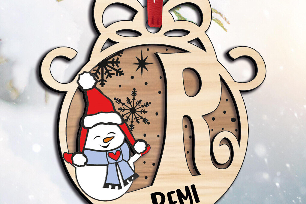 Σετ των 3 Intra απο ξύλο plywood 3mm-4mm πάχος Χριστουγεννιάτικο γράμμα R Snowman Holiday  Δίασταση 8x8 cm INTRAFABR-110708231