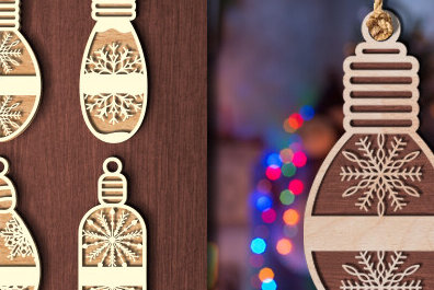 Σετ των 3 Intra απο ξύλο plywood 3mm-4mm πάχος Χριστουγεννιάτικο Φωτιστικό Στολίδι Δίασταση 8x8 cm INTRAFABR-80867661