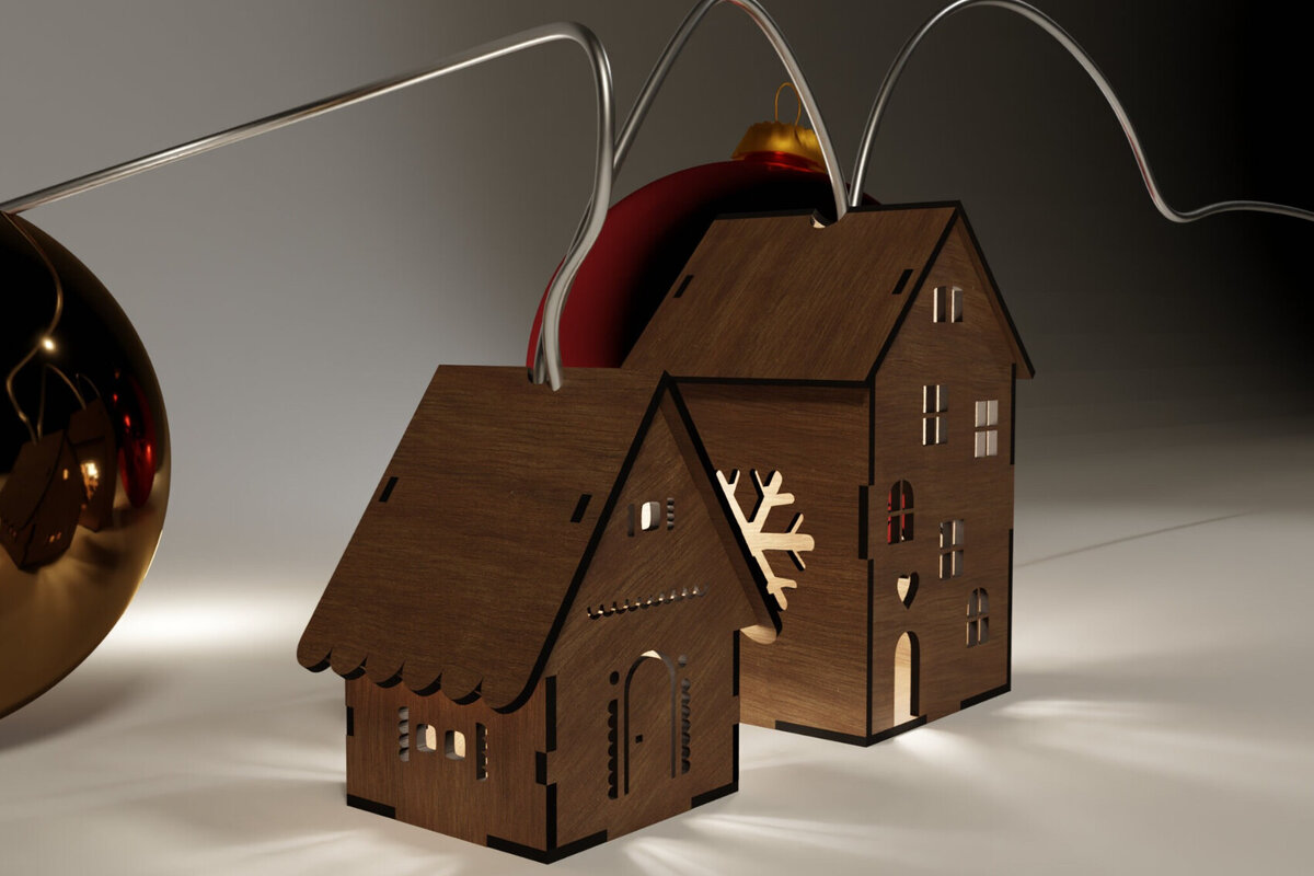 Σετ των 2 Intra απο ξύλο plywood 3mm-4mm πάχος Χριστουγεννιάτικα Φωτάκια Διακόσμηση Σπιτιών Δίασταση 15x15 cm INTRAFABR-104664372