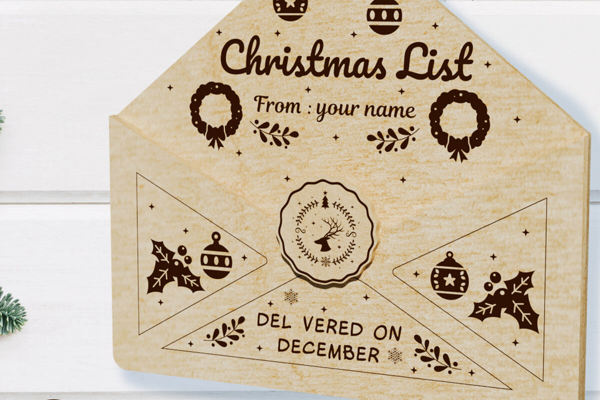 Σετ των 3 Intra απο ξύλο plywood 3mm-4mm πάχος Χριστουγεννιάτικη λίστα στο αποκοπής του Άγιου Βασίλη Δίασταση 2x3 cm INTRAFABR-108551818