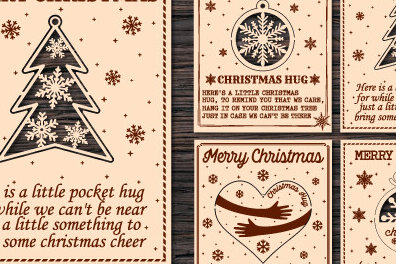 Σετ των 2 Intra απο ξύλο plywood 3mm-4mm πάχος Χριστουγεννιάτικη δέσμη Little Hug Δίασταση 15x15 cm INTRAFABR-77827215