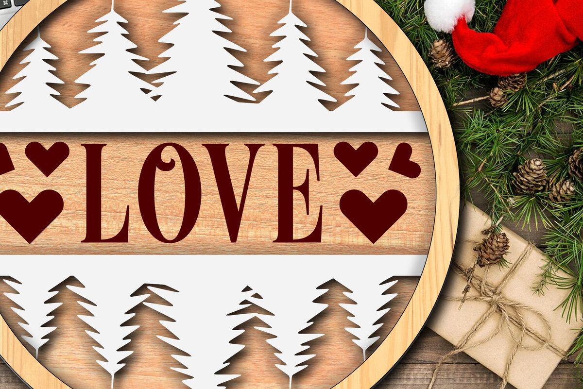 Σετ των 3 Intra απο ξύλο plywood 3mm-4mm πάχος Christmas - Love Design for Δίασταση 4x4 cm INTRAFABR-117893373